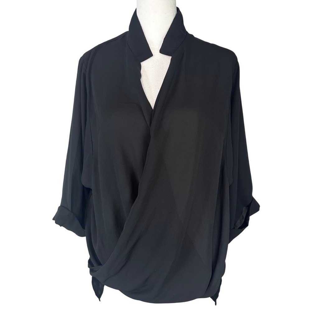 Alloy Apparel Black Faux Wrap Black Blouse|Shirt|Top Size Small